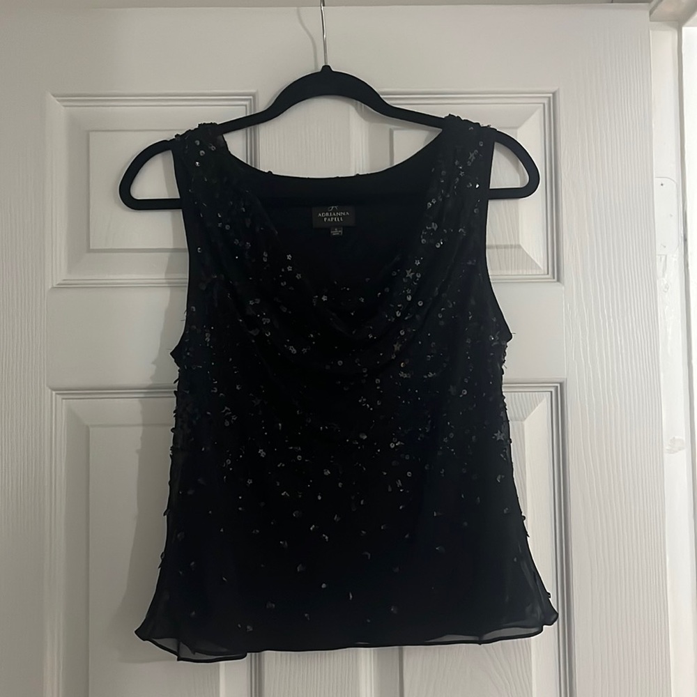 NWOT Adrianna Papell Sequin Star Black Sleeveless Top